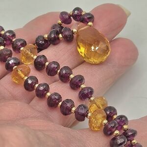 14KYG ARTIST HANDMADE  FACETED GARNET AND CITRINE NECKLACE